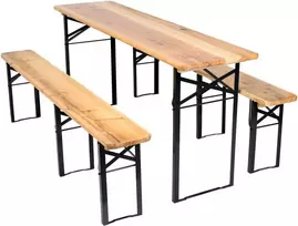 Lauko baldų komplektas Poland Plieno ir medžio stalo + 2 suolų komplektas 170 cm