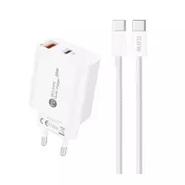 Hurtel A6MaxL 20W USB-A USB-C laidinis įkroviklis su USB-C – USB-C 1m kabelis – baltos spalvos