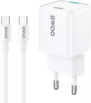 BWOO sieninis įkroviklis GaN 30W USB-C + USB-C - USB-C laidas 60W baltas