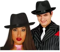 Fiesta Juoda gangsterio skrybėlė su juostelėmis
