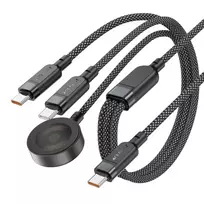 Acefast C6-11 USB-C 3in1 kabelis – 2x USB-C / Qi 480Mb/s 100W 1.2m – Juodos spalvos