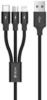 Devia 3-in-1 įkrovimo laidas USB į Lightning, MicroUSB ir Type-C, 1,2 m, juodas