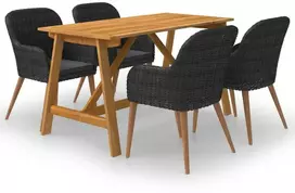 Lauko baldų komplektas Sodo valgomojo baldų komplektas, 5 dalių, juodos spalvos