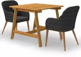 Lauko baldų komplektas Sodo valgomojo baldų komplektas, 3 dalių, juodos spalvos