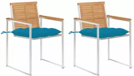 Sodo kėdės su pagalvėlėmis, 2vnt., tikmedžio masyvas ir plienas