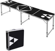 Outsunny Beer Pong stalas, sulankstomas kempingo stalas, 240 x 60 cm, reguliuojamo aukščio, kelioninis stalas sodui, balkonui, aliuminis, juodas