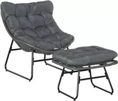 Outsunny Rotango lauko poilsio kėdė su atrama kojoms - Pilka 69 x 76 x 70 cm