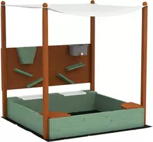 AIYAPLAY Smėlio dėžė su stogeliu, 116 x 112,5 cm medinė smėlio dėžė Smėlio dėžė su sėdyne, 2 konteineriais, smėlio ir vandens žaislais, kibirėliu su čiaupu 3-6 metų vaikams Žalia