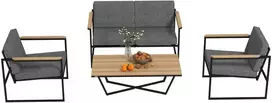 Outsunny 4 asmenų sodo baldų komplektas, atsparus oro sąlygoms, balkonų baldų rinkinys su 2 vietų sofa, 2 kėdėmis, sėdimosiomis pagalvėlėmis ir šoniniu staliuku, lauko baldų komplektas terasai ir sodui, pilkas