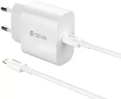 Devia laidinis įkroviklis Smart PD GaN 30W 1x USB-C baltos spalvos + kabelis USB-C - Lightning