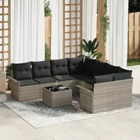 Lauko baldų komplektas Sodo Sofų Rinkinys 9 pcs Šviesiai pilka Poli ratanas