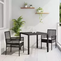 Lauko baldų komplektas Sodo valgomojo komplektas 3 pcs Juoda poliratanas