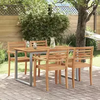 Sodo stalas Pilka 140 x 80 x 75 cm Kietos akacijos mediena