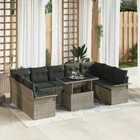 Lauko baldų komplektas Sodo Sofų Rinkinys su pagalve 10 pcs Pilka Poli ratanas