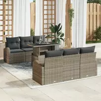 Lauko baldų komplektas Sodo Sofų Rinkinys su pagalve 7 pcs Pilka Poli ratanas
