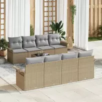 Lauko baldų komplektas Sodo Sofų Rinkinys 9 pcs Smėlio Poli ratanas