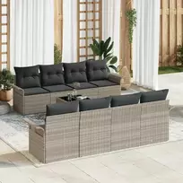 Lauko baldų komplektas Sodo Sofų Rinkinys 9 pcs Šviesiai pilka Poli ratanas