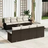 Lauko baldų komplektas Sodo Sofų Rinkinys su pagalve 9 pcs Ruda poliratanas