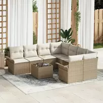Lauko baldų komplektas Sodo Sofų Rinkinys 9 pcs Smėlio Poli ratanas
