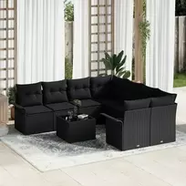 Lauko baldų komplektas Sodo Sofų Rinkinys 9 pcs Juoda Poli ratanas
