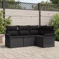 Lauko baldų komplektas Sodo Sofų Rinkinys su pagalve 4 pcs Juoda poliratanas