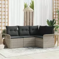 Lauko baldų komplektas Sodo Sofų Rinkinys su pagalve 4 pcs Šviesiai pilka poliratanas