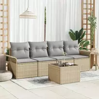 Lauko baldų komplektas Sofos komplektas su pagalve 5 pcs Smėlio poliratanas