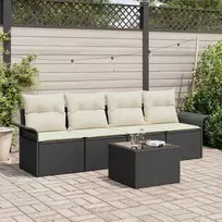 Lauko baldų komplektas Sofos komplektas su pagalve 5 pcs Juoda poliratanas