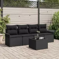 Lauko baldų komplektas Sofos komplektas su pagalve 5 pcs Juoda poliratanas