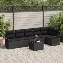 Lauko baldų komplektas Sodo Sofų Rinkinys su pagalve 7 pcs Juoda poliratanas