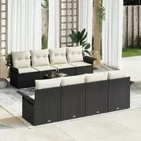 Lauko baldų komplektas Sodo Sofų Rinkinys 9 pcs Juoda Poli ratanas