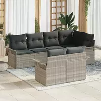 Lauko baldų komplektas Sodo Sofų Rinkinys su pagalve 7 pcs Šviesiai pilka poliratanas