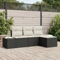 Lauko baldų komplektas Sodo Sofų Rinkinys su pagalve 4 pcs Juoda poliratanas