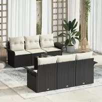 Lauko baldų komplektas Sodo Sofų Rinkinys su pagalve 7 pcs Juoda poliratanas