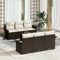 Lauko baldų komplektas Sodo Sofų Rinkinys su pagalve 7 pcs Ruda poliratanas
