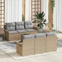 Lauko baldų komplektas Sodo Sofų Rinkinys su pagalve 7 pcs Smėlio poliratanas