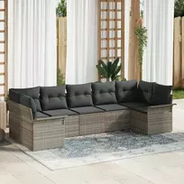 Lauko baldų komplektas Sodo Sofų Rinkinys su pagalve 7 pcs Šviesiai pilka Poli ratanas