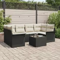 Lauko baldų komplektas Sodo Sofų Rinkinys su pagalve 7 pcs Juoda poliratanas