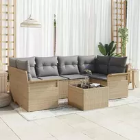 Lauko baldų komplektas Sodo Sofų Rinkinys 7 pcs Smėlio Poli ratanas