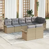 Lauko baldų komplektas Sodo Sofų Rinkinys su pagalve 8 pcs Smėlio poliratanas