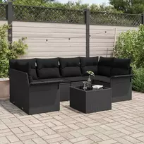 Lauko baldų komplektas Sodo Sofų Rinkinys 7 pcs Juoda Poli ratanas