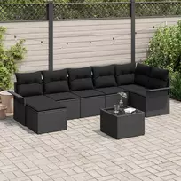 Lauko baldų komplektas Sodo Sofų Rinkinys su pagalve 8 pcs Juoda poliratanas