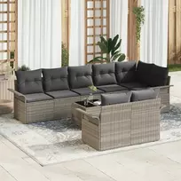 Lauko baldų komplektas Sodo Sofų Rinkinys su pagalve 9 pcs Šviesiai pilka Poli ratanas