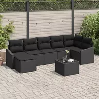 Lauko baldų komplektas Sofos komplektas su pagalve 8 pcs Juoda poliratanas