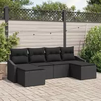 Lauko baldų komplektas Sofos komplektas su pagalve 6 pcs Juoda poliratanas