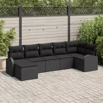 Lauko baldų komplektas Sodo Sofų Rinkinys su pagalve 7 pcs Juoda Poli ratanas