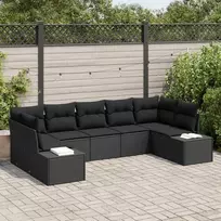 Lauko baldų komplektas Sodo Sofų Rinkinys su pagalve 7 pcs Juoda poliratanas