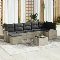 Lauko baldų komplektas Sodo Sofų Rinkinys su pagalve 8 pcs Šviesiai pilka Poli ratanas