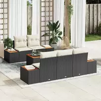 Lauko baldų komplektas Sodo Sofų Rinkinys su pagalve 6 pcs Juoda Poli ratanas