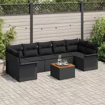 Lauko baldų komplektas Sodo Sofų Rinkinys su pagalve 8 pcs Juoda poliratanas